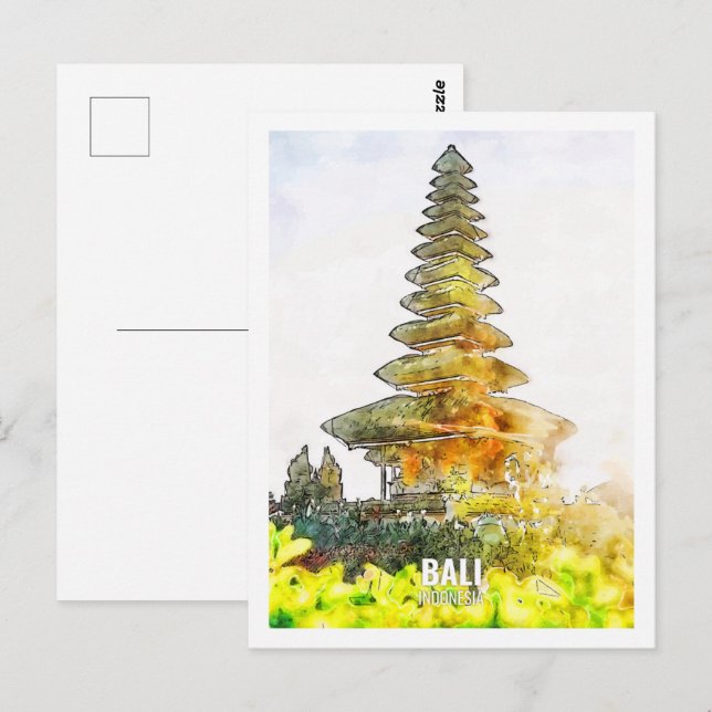 Bali Indonesia Travel Place Watercolor Postcard (Front/Back)
