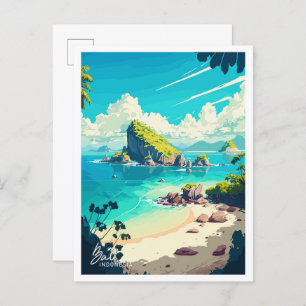 Bali Indonesia Travel Vintage Illustration Postcard