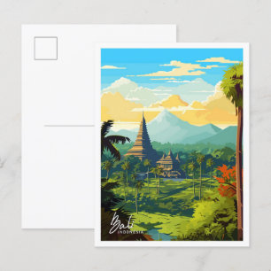 Bali Indonesia travel Vintage illustration Postcard