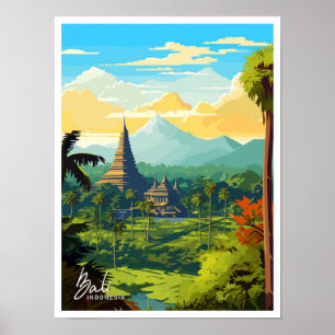 Bali Indonesia travel Vintage illustration Poster