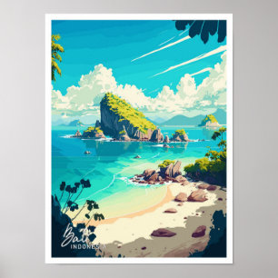 Bali Indonesia Travel Vintage Illustration Poster