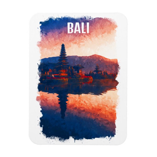 Bali Indonesia Ulun Danu Beratan Watercolor Magnet (Vertical)