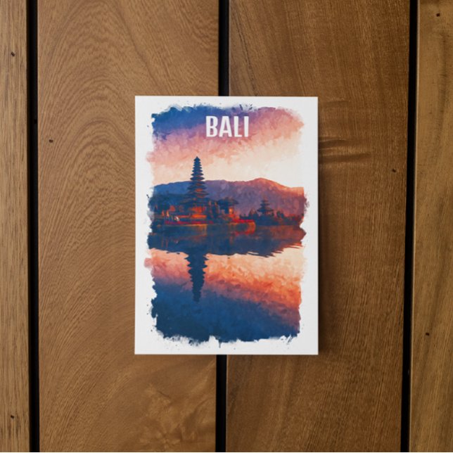 Bali Indonesia Ulun Danu Beratan Watercolor Postcard (Bali Indonesia Travel watercolor postcard)