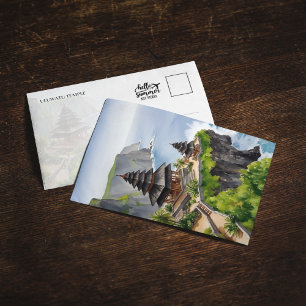 Bali Indonesia Uluwatu Temple Watercolor Postcard