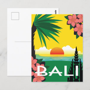 Bali Indonesia vintage travel style illustration Postcard