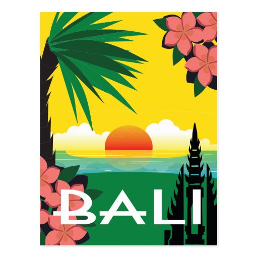 Image of Bali Indonesia vintage travel style illustration Postcard