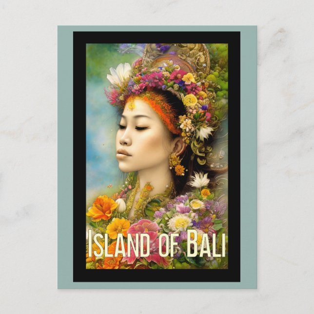 Bali Indonesia Woman Floral Travel Postcard (Front)