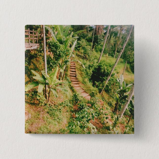Bali rainforest Stairway  15 Cm Square Badge (Front)