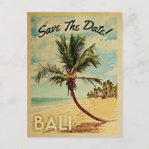 Bali Save The Date Vintage Beach Palm Tree Announcement Postcard