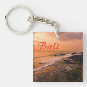 Bali Sea Wave Sunset Beach Shore Island Key Ring