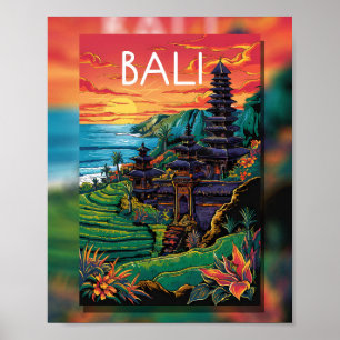 Bali Serenity: Sunset at the Temple Poster