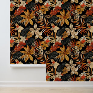 Bali style exotic flowers leaves luxury dark colou wallpaper