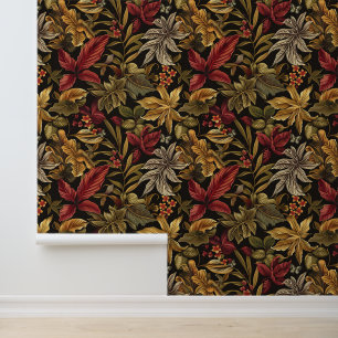 Bali style exotic flowers leaves luxury dark colou wallpaper