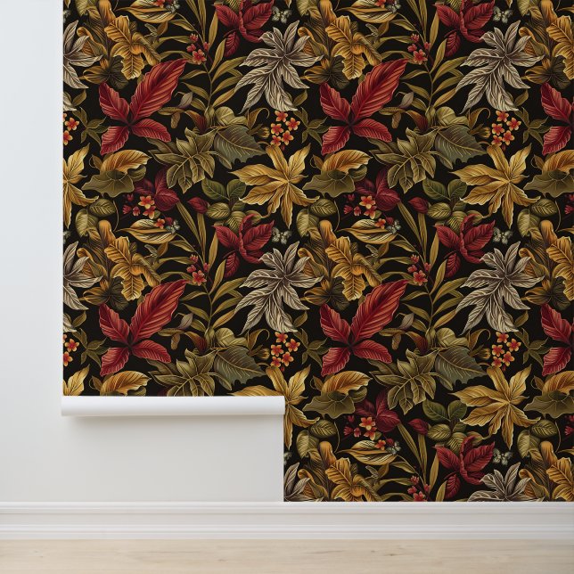 Bali style exotic flowers leaves luxury dark colou wallpaper (Application)