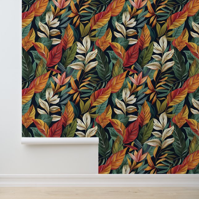 Bali style exotic leaves luxury dark colour wallpaper (Application)