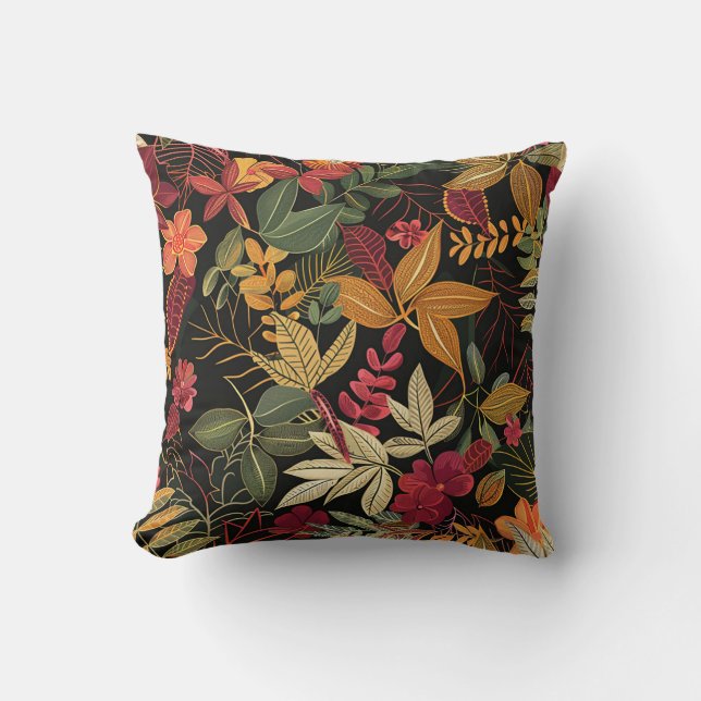 Bali style exotic plant leaves luxury deep colour cushion (Front)