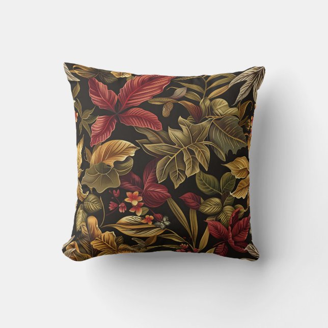 Bali style exotic plant leaves luxury deep colour cushion (Front)