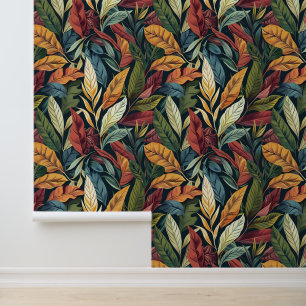 Bali style exotic plant leaves luxury deep colour wallpaper