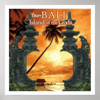 Bali Sunset Art Deco Vintage Travel Advertising Poster