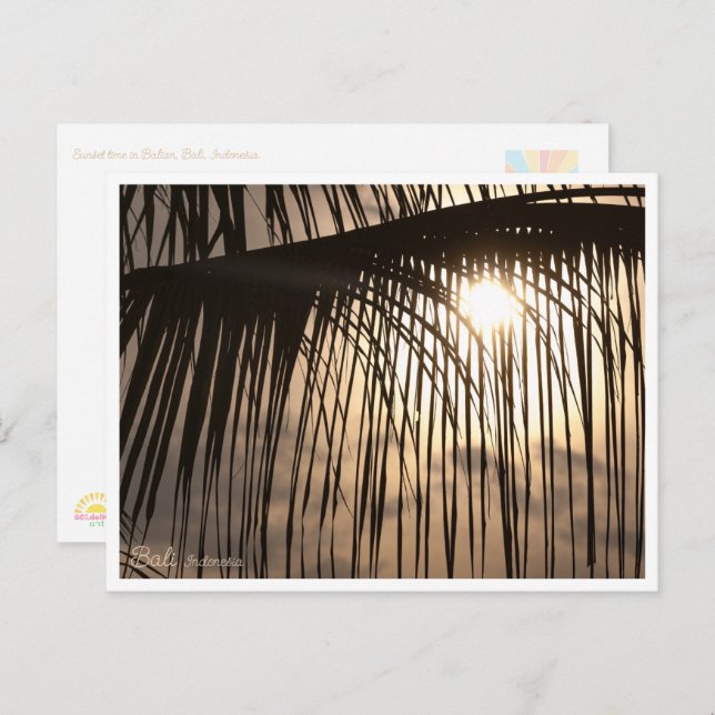 Bali Sunset Palm Leaf – Travel Postcard (Front/Back)