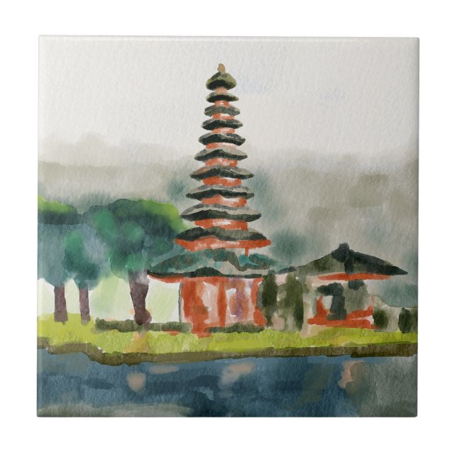Bali Template Loose watercolor painting Tile (Front)