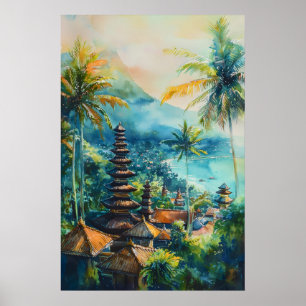 Bali Watercolor Vintage Travel Poster Ski National