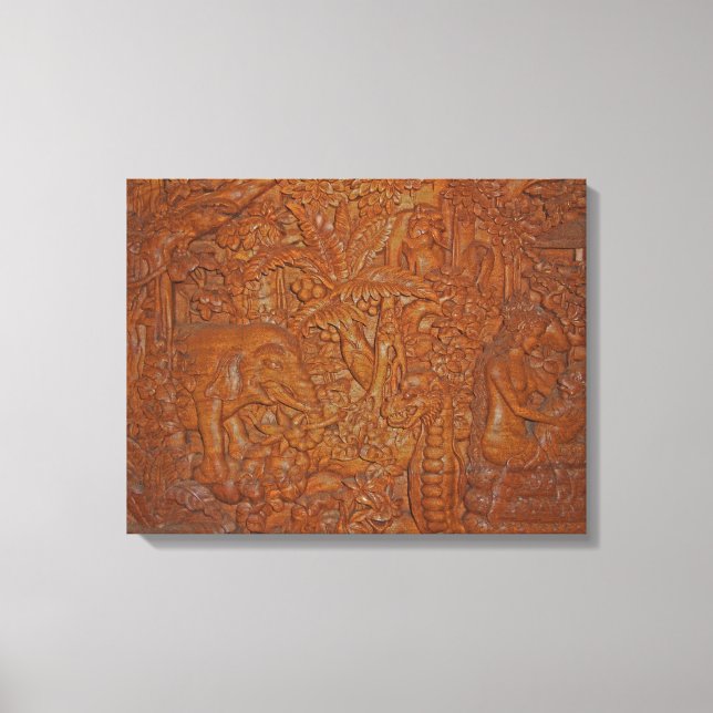 Bali Wood Carving Unique Art Canvas Print (Front)