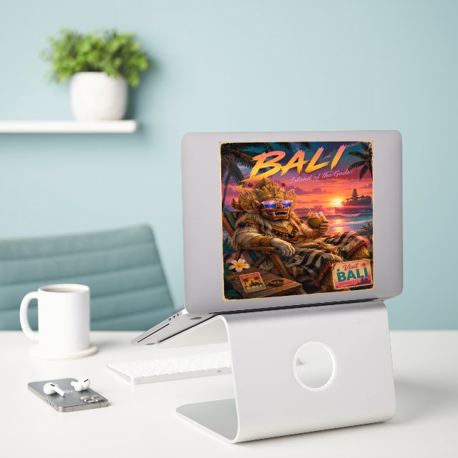 Balinese Barong Beach Aesthetic Poster (Laptop On Desk)