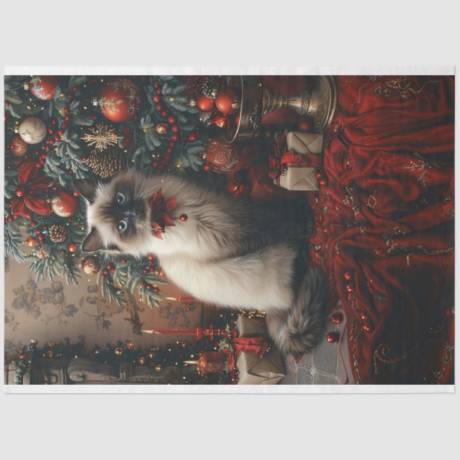 Balinese Cat Christmas Tree with Jingle Bells Tissue Paper (Front)