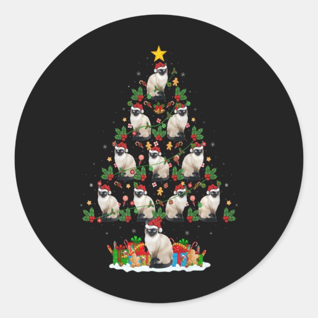 Balinese Cat Xmas Tree Lights Santa Balinese Cat C Classic Round Sticker (Front)