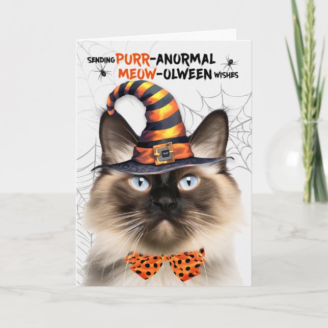 Balinese Halloween Cat PURRanormal MEOWolween Holiday Card (Front)