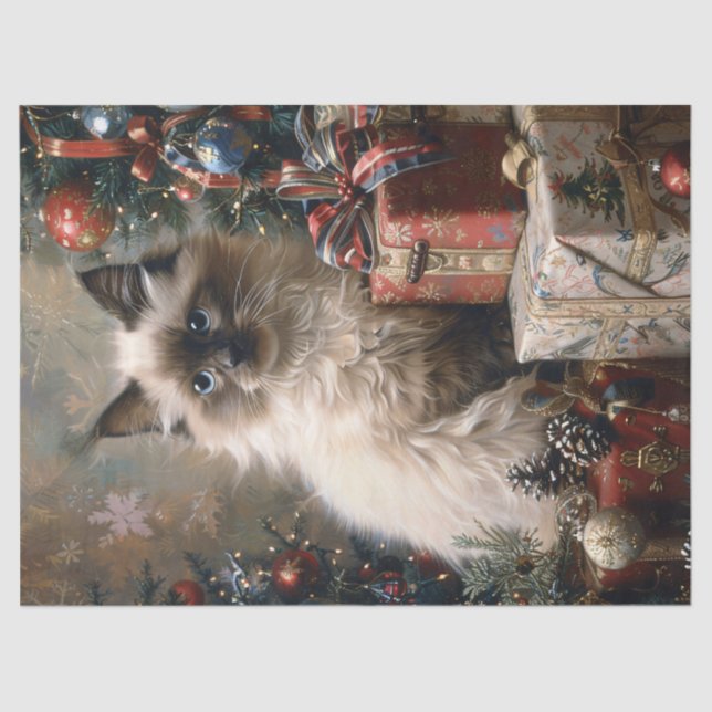 Balinese Kitten Christmas Cat Art Decoupage Tissue Paper (Front)