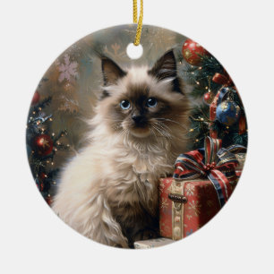 Balinese Kitten Christmas Cat Portrait Art Ceramic Tree Decoration