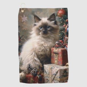 Balinese Kitten Christmas Cat Portrait Art Golf Towel