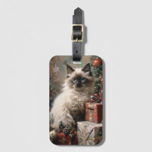 Balinese Kitten Christmas Cat Portrait Art Luggage Tag