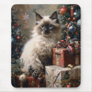 Balinese Kitten Christmas Cat Portrait Art Mouse Mat