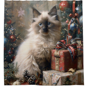 Balinese Kitten Christmas Cat Portrait Art Shower Curtain
