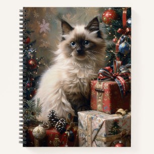 Balinese Kitten Christmas Cat Portrait Spiral Notebook