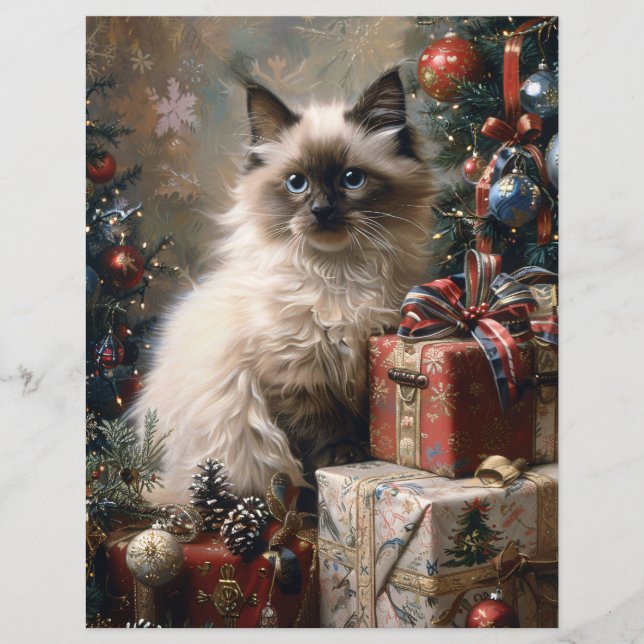 Balinese Kitten Christmas Cat Scrapbook Paper (Front)