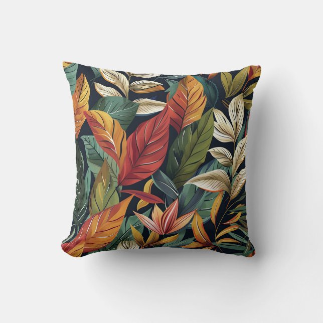 Balinese style exotic leaves luxury dark colour cushion (Front)