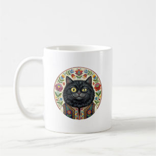 Balkan Folk Art Black Cat Coffee Mug
