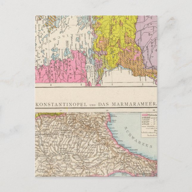 Balkan Peninsula  and Constantinople Map Postcard (Front)