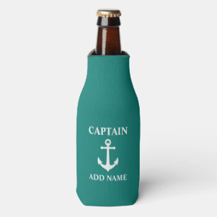 Ball Anchor Captain Add Name Boat Name Navy Bottle Cooler