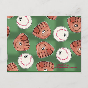 Ball and Glove Collage Field Background Postcard