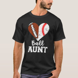 Ball Aunt Heart Funny Football Baseball Aunt T-Shirt