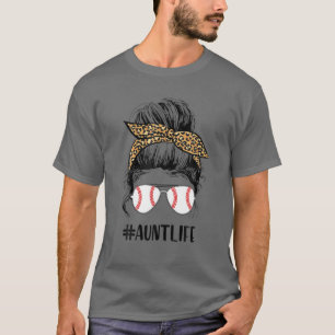 Ball Aunt Life Messy Bun Leopard Teeball Mum Softb T-Shirt