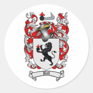 BALL FAMILY CREST -  BALL COAT OF ARMS CLASSIC ROUND STICKER