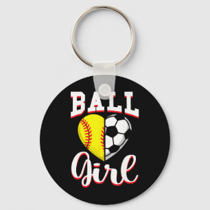 Ball Girl Softball Soccer Lovers Gifts Women Heart Key Ring