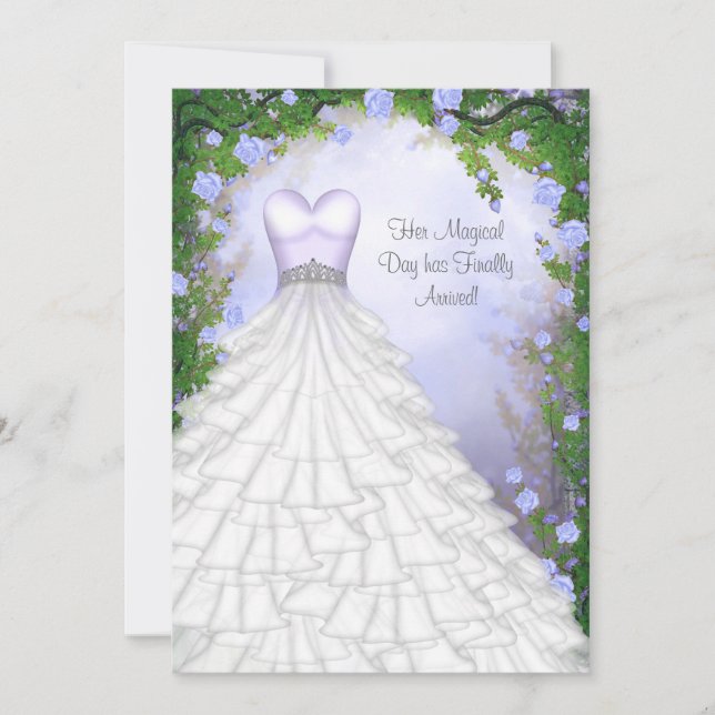 Ball Gown Party Dress Purple Rose Quinceanera Invitation (Front)