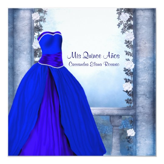 Ball Gown Royal Navy Blue Rose Quinceanera Card